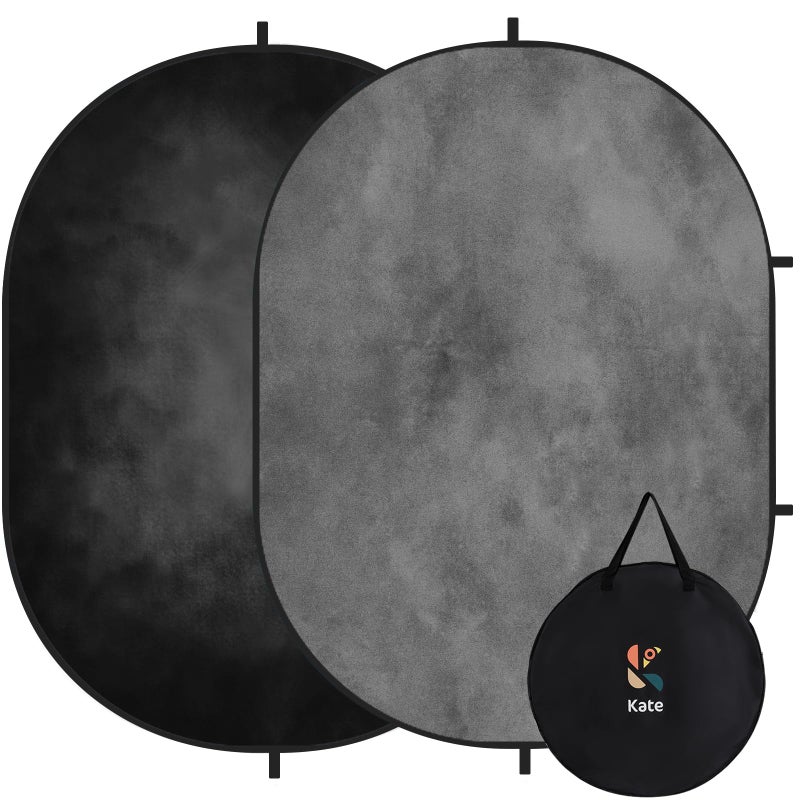 Kate Collapsible Backdrop Pop up Photo Backdrops Folded Grey Black for Photography, for Video, for Broadcast, 5x6.5ft - Image 1